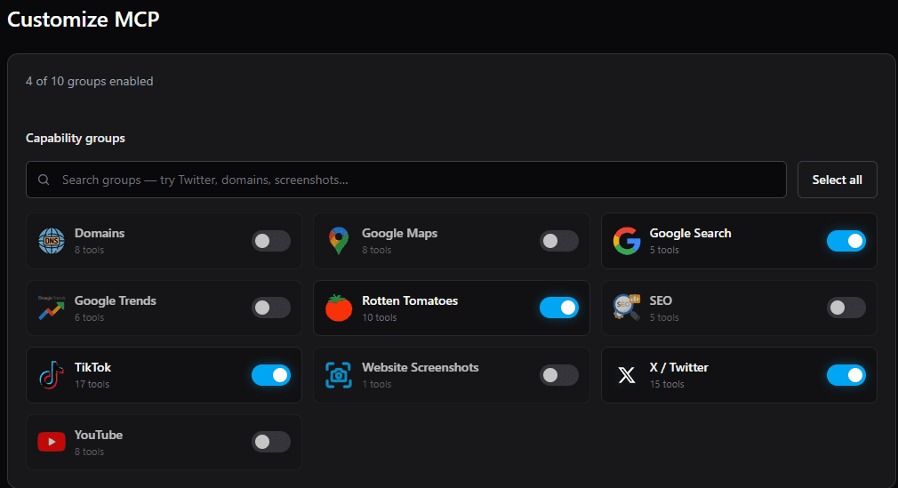 Customize MCP dashboard